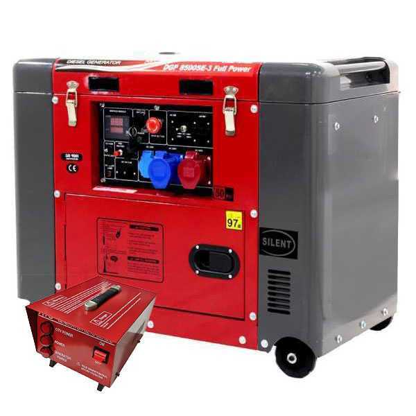 Diesel Notstromaggregat GeoTech Pro DGP8500SE-3 Full-Power 230V/400V - 5.5 kW - leise - inkl. 400V-ATS Notstromautomatik