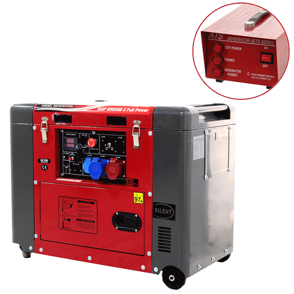 GeoTech Pro DGP8500SE-3 - Leiser Diesel-Stromerzeuger mit Rädern mit AVR-Regelung 6 kW - Dauerleistung 5.5 kW Full-Power + ATS 230V