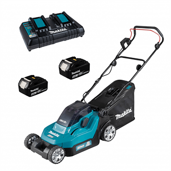 Makita DLM432PT2 - Akku Rasenmäher 2 X  5 Ah - Fangkorb - cm 43