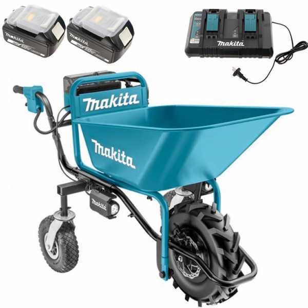 Makita DCU180 - Batteriebetriebene Motorschubkarre auf Rädern - mit Wanne - Akku 5Ah/18V(2x18v)