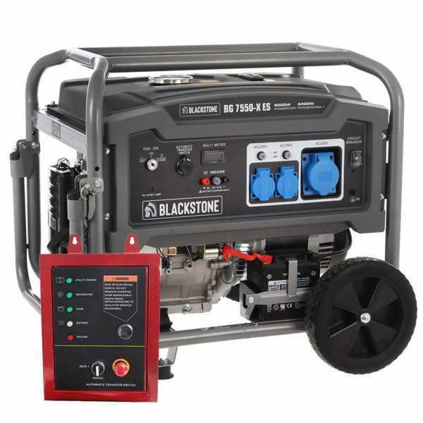 Blackstone BG 7550-X ES - Benzin-Stromerzeuger mit Rädern und AVR-Regelung 5.4 kW - Dauerleistung 5 kW - 230V + ATS