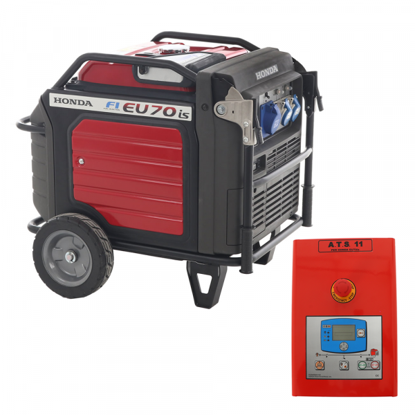Honda EU70is - Benzin-Inverter-Stromerzeuger mit Rädern 7 kW - Dauerleistung 5.5 kW - 230V + ATS