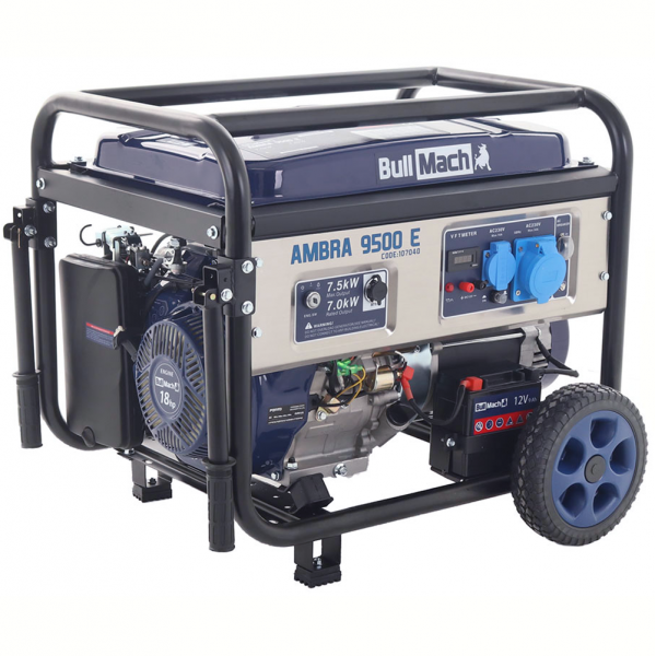 BullMach AMBRA 9500 E - Benzin-Stromerzeuger mit Rädern mit AVR-Regelung 7.5 kW - Dauerleistung 7 kW - 230V