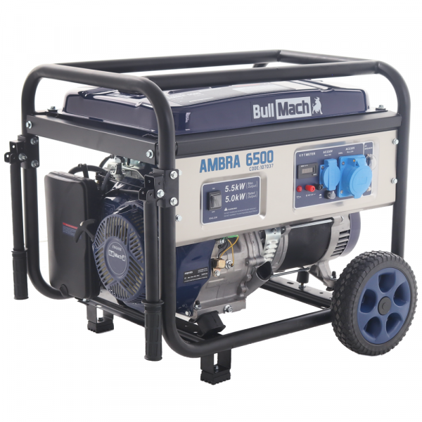BullMach AMBRA 6500 - Benzin-Stromerzeuger auf Rädern mit AVR-Regelung  5.5 kW - Dauerleistung 5 kW - 230V