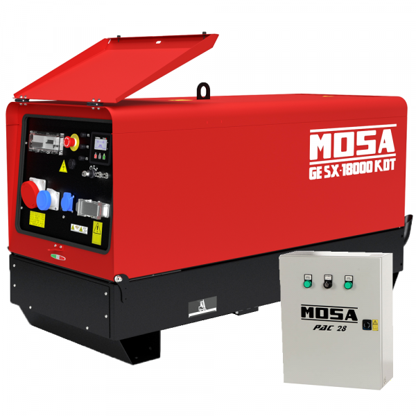 MOSA GE SX 18000 KDT - Diesel-Stromerzeuger, leise, 14.4 kW  Dauerleistung 13,2 kW 400V + ATS - Kohler Motor KDW1003