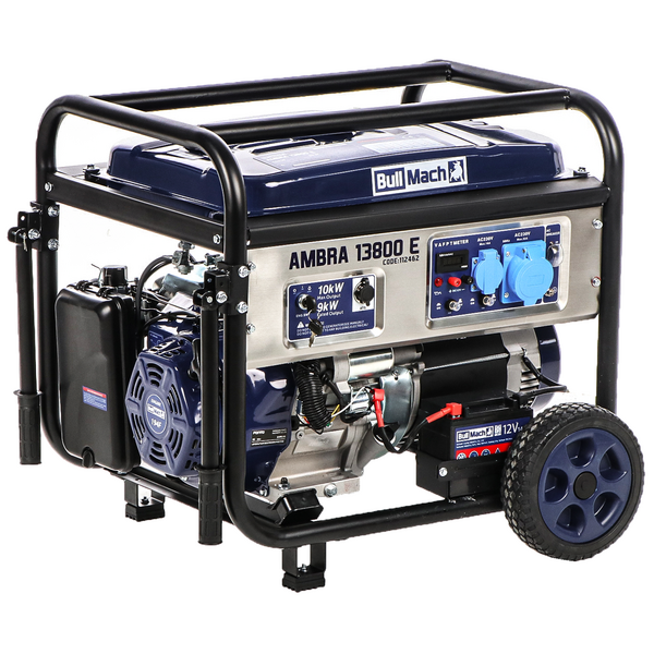 BullMach AMBRA 13800 E - Benzin-Stromerzeuger auf Rädern mit AVR Max. Leistung 10 kW - 9 kW bei PRP 230V