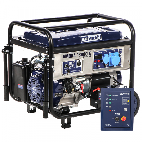 BullMach AMBRA 13800 E - Benzin-Stromerzeuger auf Rädern 10-kW-AVR - mit ATS-Schalttafel - 230V