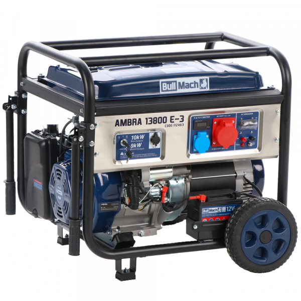 BullMach AMBRA 13800 E-3 - Benzin-Stromerzeuger auf Rädern mit AVR Max. Leistung 10 kW - 9 kW bei PRP 400V