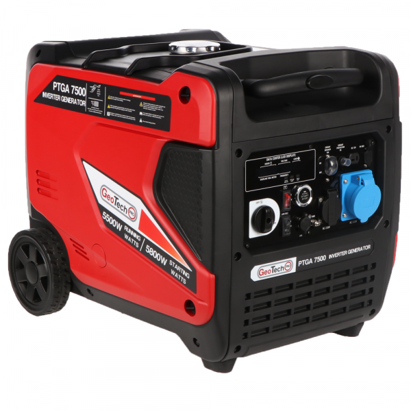 GeoTech-Pro PTGA 7500 - Leiser Inverter-Stromerzeuger mit Rädern 5,8 kw - Dauerleistung 5,5 kw - 230V