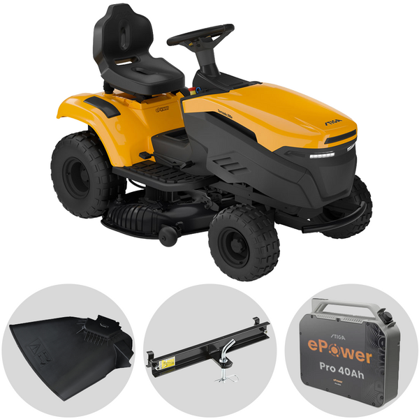 Stiga Tornado 398e  Rasentraktor mit 1 ePower Pro 56V/40Ah-Akku  Seitenauswurf und Mulchfunktion