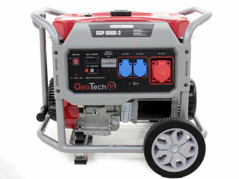 GeoTech Pro GGP 8000-3 - Benzin-Stromerzeuger mit R&auml;dern und AVR-Regelung 6.5 kW - Dauerleistung 6 kW - 400V