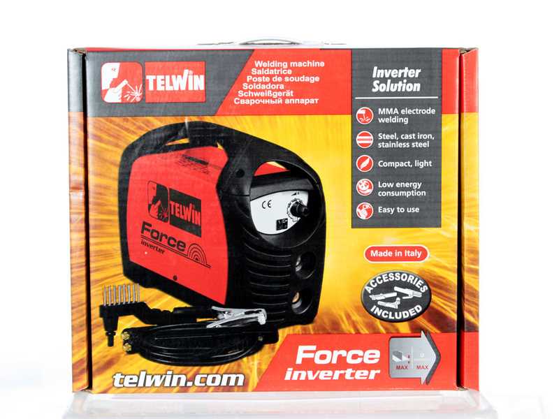 Elektroden-Schwei&szlig;ger&auml;t Inverter mit Gleichstrom Telwin FORCE 125 - Leistung 80 A - Kit