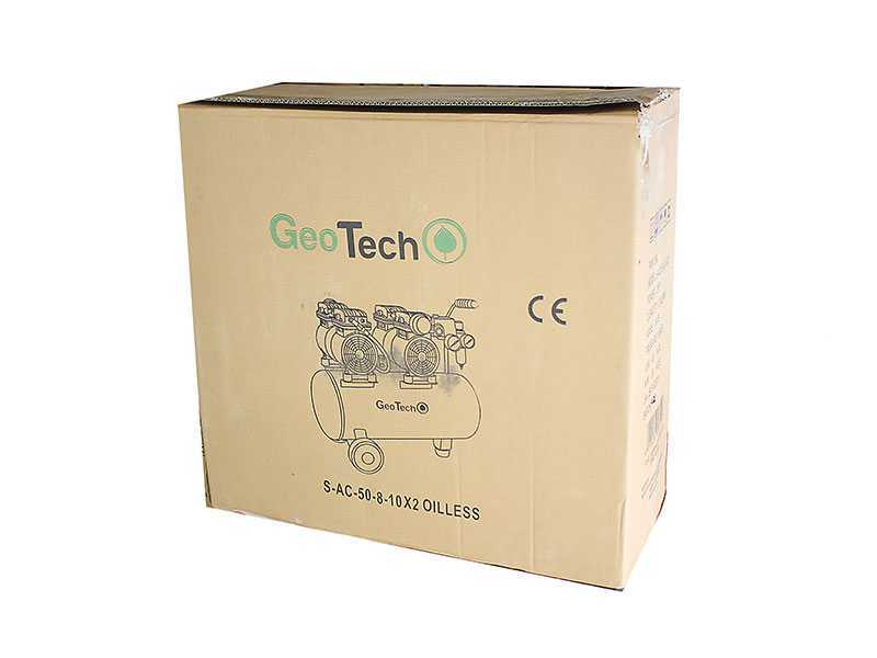 GeoTech S-AC50-8-10x2 - Leiser elektrischer Kompressor mit 2 Zylinderk&ouml;pfen 50 Lt oilless  - 2 PS