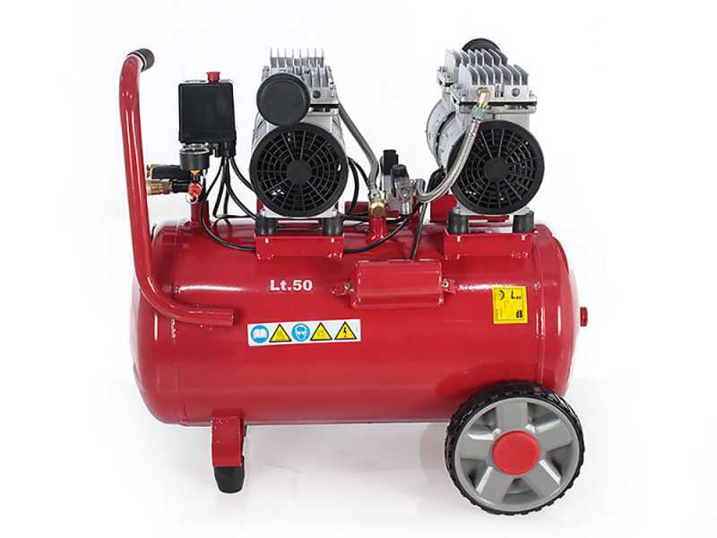 Leiser elektrischer Kompressor mit 2 Zylinderk&ouml;pfen 50 Lt oilless  GeoTech S-AC50-8-10x2 - 2 PS