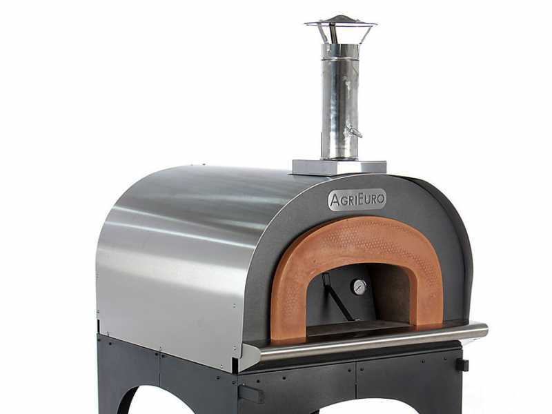 AgriEuro Cibus Inox 800 - Edelstahl Holzbackofen f&uuml;r drau&szlig;en - mit Backraum &Oslash; 80 - Backf&auml;higkeit: 5 Pizzen