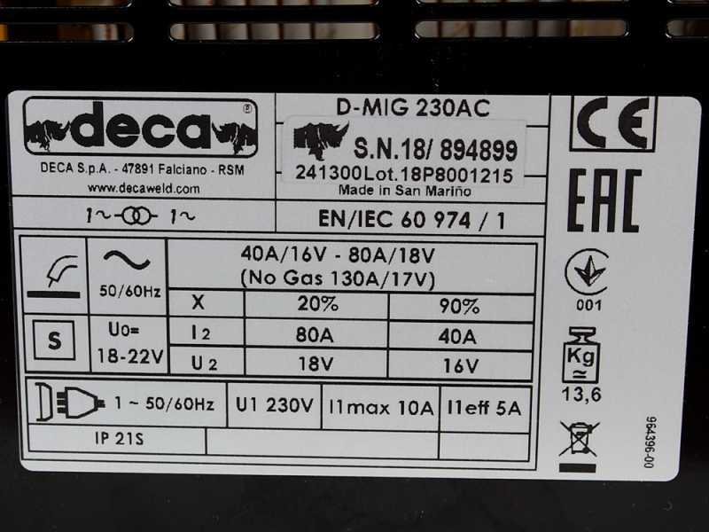 F&uuml;lldraht-Schwei&szlig;ger&auml;t Deca D-MIG 230 AC NO GAS - 130 A - 230V - F&uuml;lldraht