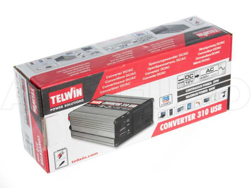Telwin Converter 310 - Stromkonverter Inverter USB von 12V DC bis zu 230V AC - 2 USB-Anschl&uuml;sse