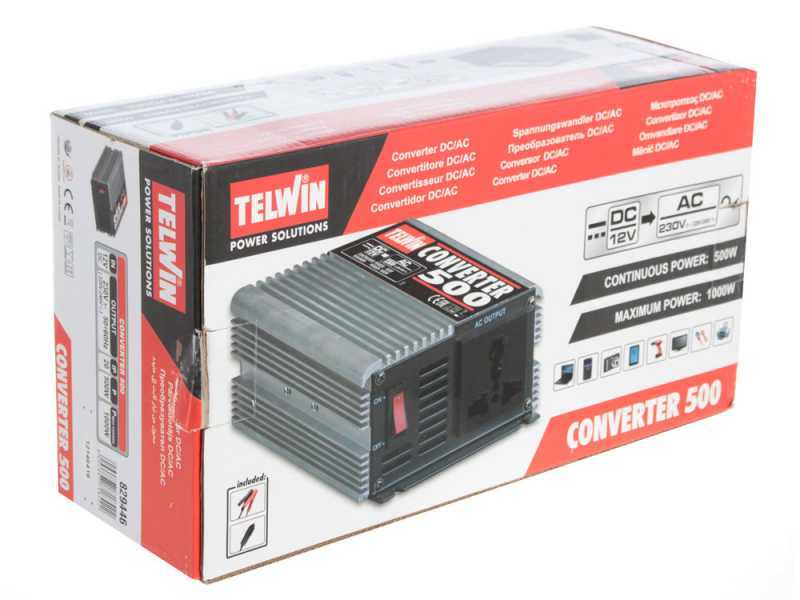 Telwin Converter 500 - Stromkonverter Inverter von 12V DC bis zu 230V AC - Leistung 500 W