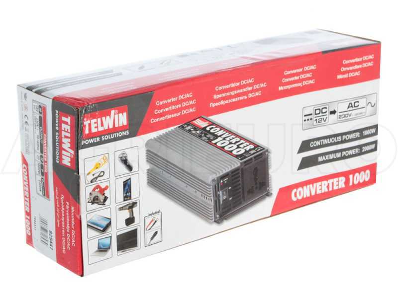 Telwin Converter 1000 - Stromkonverter Inverter von 12V DC bis zu 230V AC - Leistung 1000 W