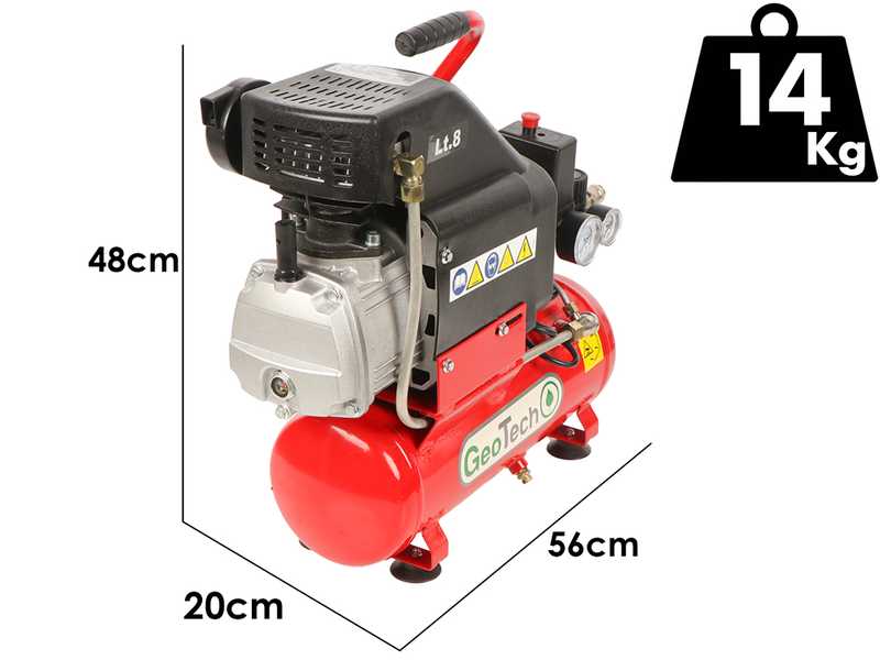 GeoTech AC9-8-20 - Kompakter tragbarer elektrischer Kompressor - Motor 2PS - 8L Druckluft