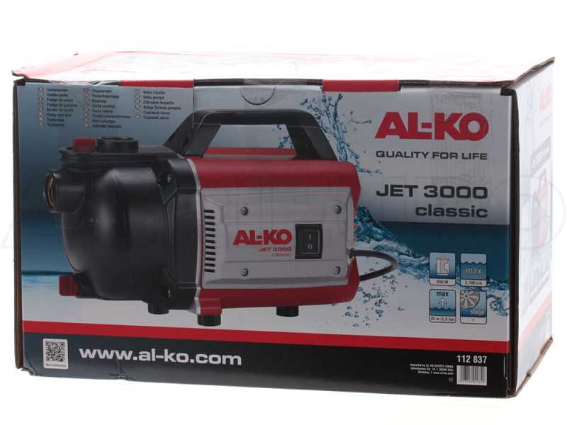 Elektropumpe f&uuml;r die Bew&auml;sserung AL-KO Jet 3000 Classic - Gartenpumpe 650 Watt