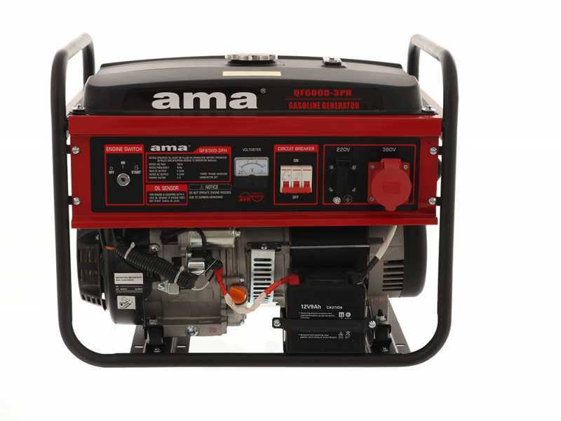 AMA QF6000 3PH - Benzin-Stromerzeuger mit AVR-Regelung und Elektrostarter 6.5 kW - Dauerleistung 6 kW dreiphasig