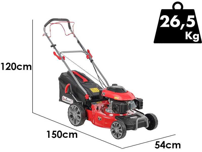 Benzinrasenm&auml;her GeoTech Pro S46-140BG mit Radantrieb - 2in1: Auffangen + Heckauswurf