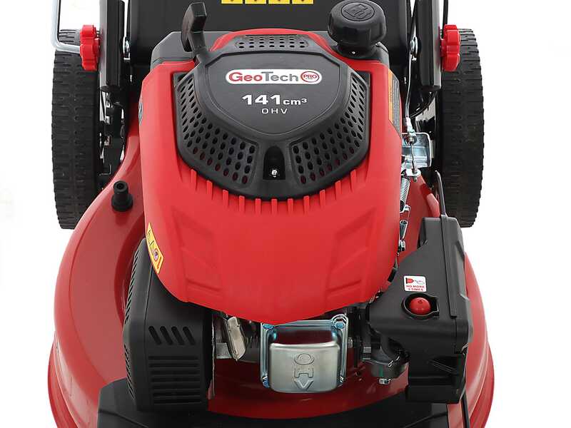 Benzinrasenm&auml;her GeoTech Pro S46-140BG mit Radantrieb - 2in1: Auffangen + Heckauswurf