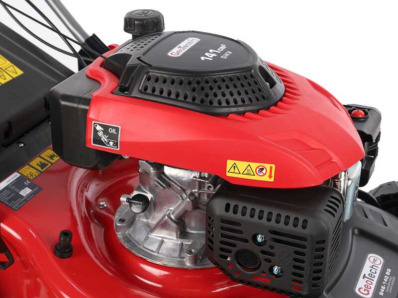 Benzinrasenm&auml;her GeoTech Pro S46-140BG mit Radantrieb - 2in1: Auffangen + Heckauswurf