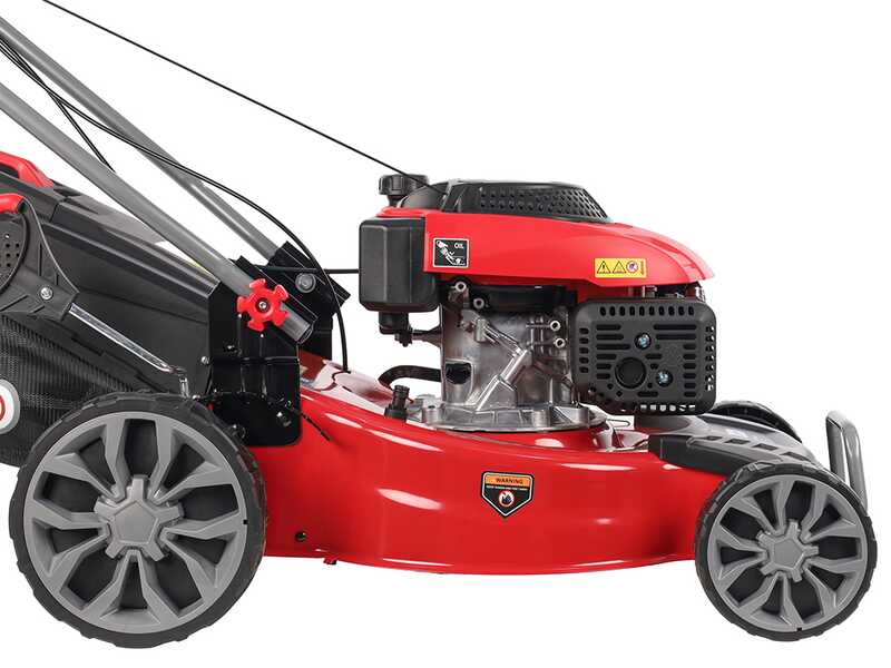 Benzinrasenm&auml;her GeoTech Pro S46-140BG mit Radantrieb - 2in1: Auffangen + Heckauswurf