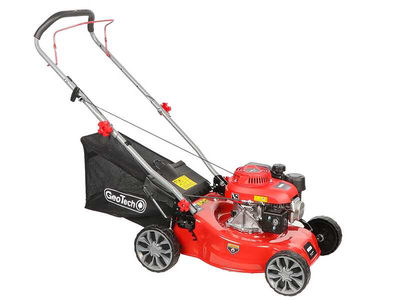 Benzin Rasenm&auml;her GeoTech S41-130 B - zum Schieben 2in1: Fangkorb + Heckauswurf