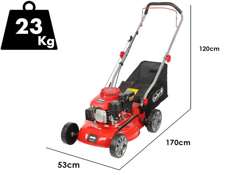 Benzin Rasenm&auml;her GeoTech S41-130 B - zum Schieben 2in1: Fangkorb + Heckauswurf