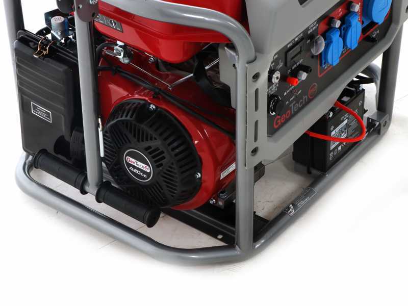 GeoTech Pro GGP 8000 ESA - Benzin-Stromerzeuger mit R&auml;dern und AVR-Regelung und Elektrostarter 6.5 kW - Dauerleistung 6 kW - 230V