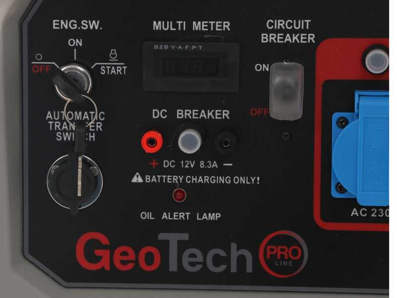 GeoTech Pro GGP 8000 ESA - Benzin-Stromerzeuger mit R&auml;dern und AVR-Regelung und Elektrostarter 6.5 kW - Dauerleistung 6 kW - 230V