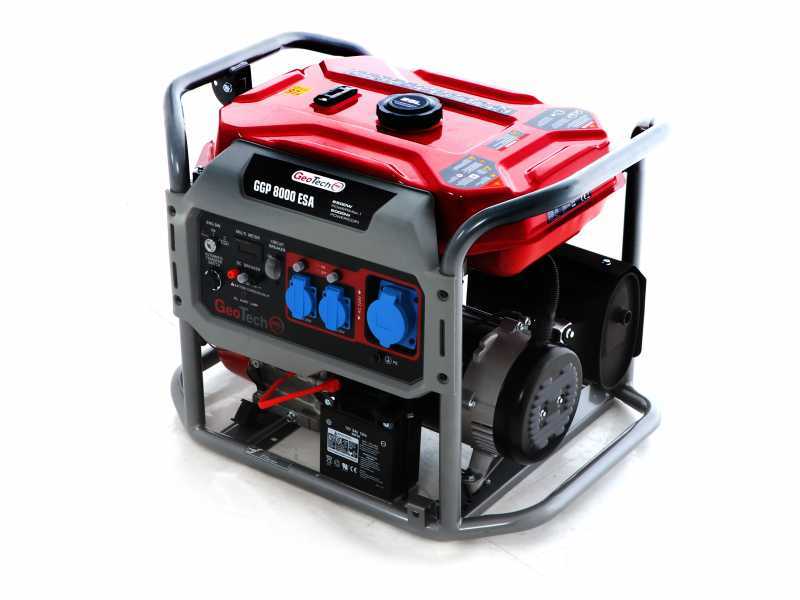 GeoTech Pro GGP 8000 ESA - Benzin-Stromerzeuger mit R&auml;dern und AVR-Regelung und Elektrostarter 6.5 kW - Dauerleistung 6 kW - 230V