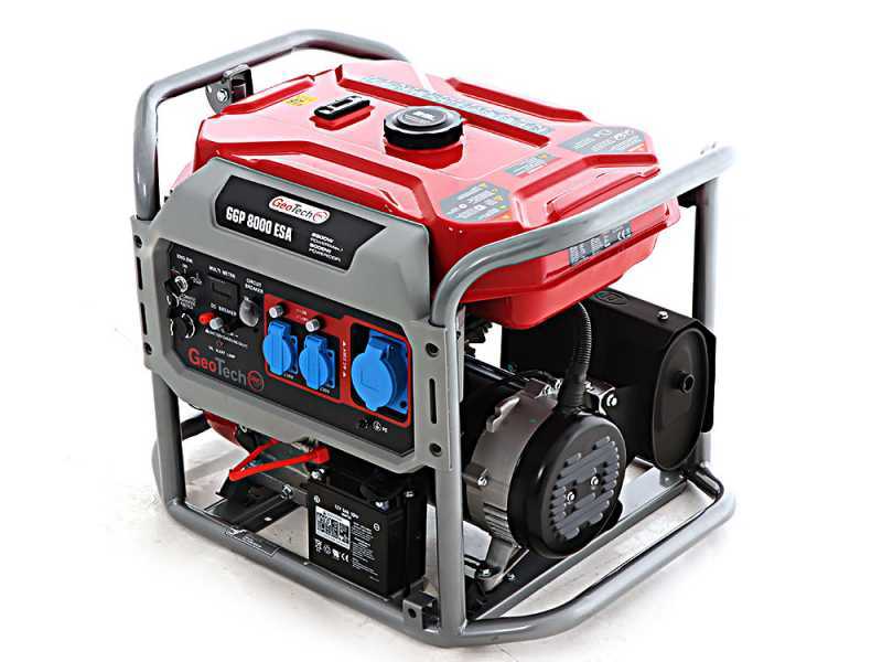 GeoTech Pro GGP 8000 ESA - Benzin-Stromerzeuger mit R&auml;dern und AVR-Regelung und Elektrostarter 6.5 kW - Dauerleistung 6 kW - 230V
