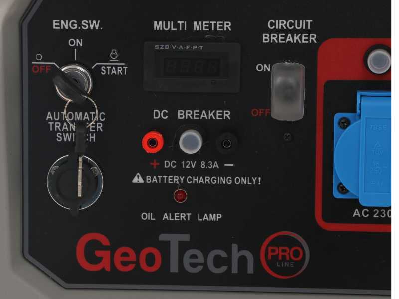 GeoTech Pro GGP 8000 ESA - Benzin-Stromerzeuger mit R&auml;dern und AVR-Regelung und Elektrostarter 6.5 kW - Dauerleistung 6 kW einphasig