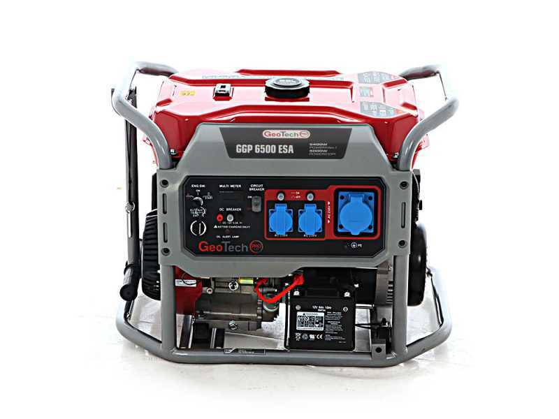 GeoTech Pro GGP 6500 ESA - Benzin-Stromerzeuger mit R&auml;dern und AVR-Regelung und Elektrostarter 5.4 kW - Dauerleistung 5 kW - 230V