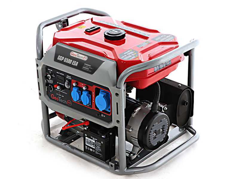 GeoTech Pro GGP 6500 ESA - Benzin-Stromerzeuger mit R&auml;dern und AVR-Regelung und Elektrostarter 5.4 kW - Dauerleistung 5 kW - 230V