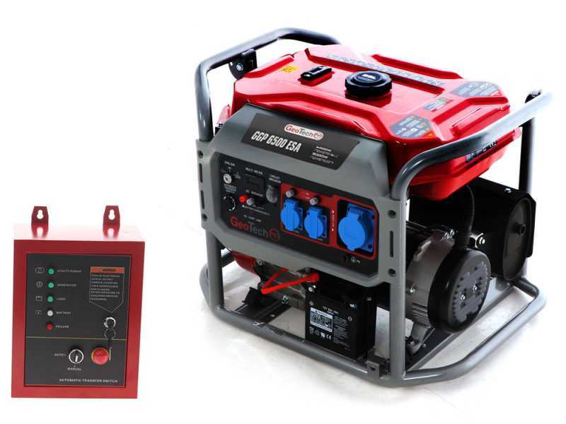 GeoTech Pro GGP 6500 ESA - Benzin-Stromerzeuger mit R&auml;dern und AVR-Regelung und Elektrostarter 5.4 kW - Dauerleistung 5 kW - 230V + ATS