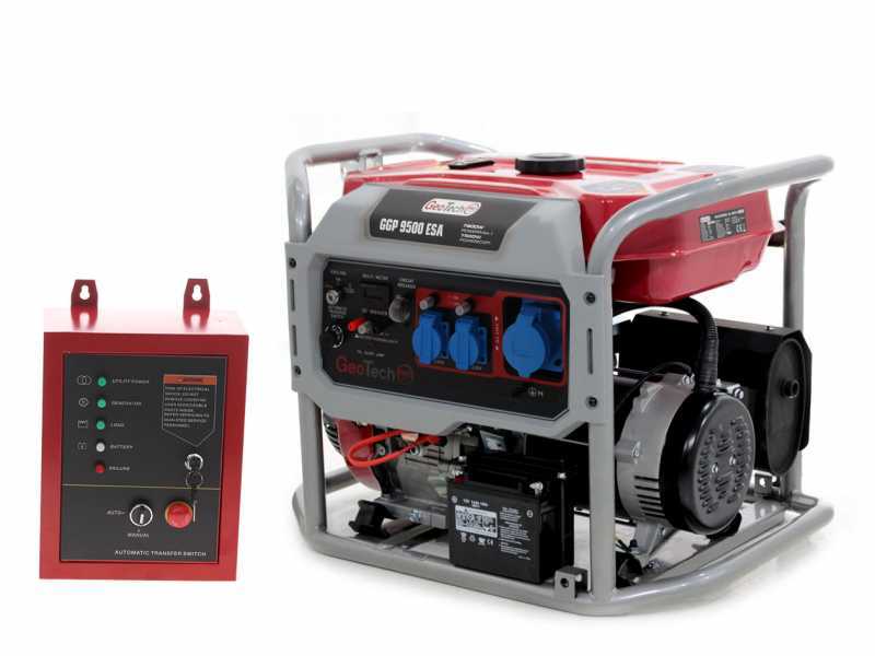 GeoTech PRO GGP 9500 ESA -Benzin-Stromerzeuger mit R&auml;dern - AVR-Regelung - Elektrostarter 7.9 kW - Dauerleistung 7.55 kW - 230V + ATS