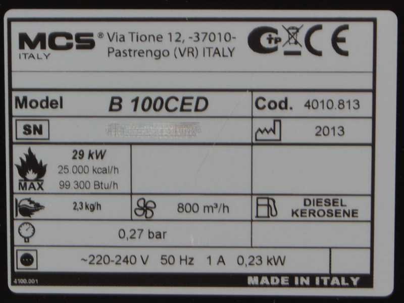Master mod. B 100 CED - Diesel Luftheizger&auml;t - direkte Z&uuml;ndung