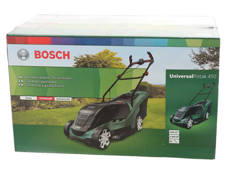 Elektrischer Rasenm&auml;her 1300W BOSCH UniversalRotak 450 - mit Messer 35 - Fangsack 40 l