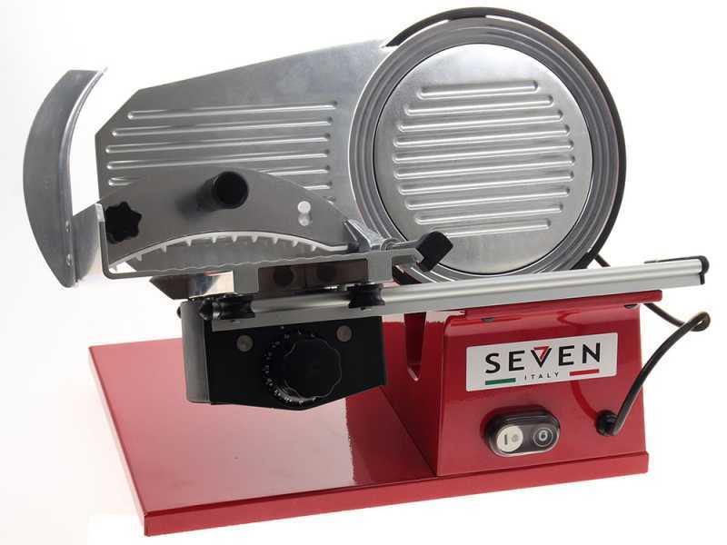 Seven Italy PS 220 PRO-Rot - Aufschnittmaschine mit Messer 220 mm - Schleifaufsatz im Lieferumfang - 160W