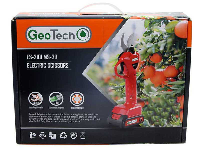 Akku Baumschere f&uuml;r das Beschneiden Geotech - MS 30 - 2 Akkus 2 Ah 18 V