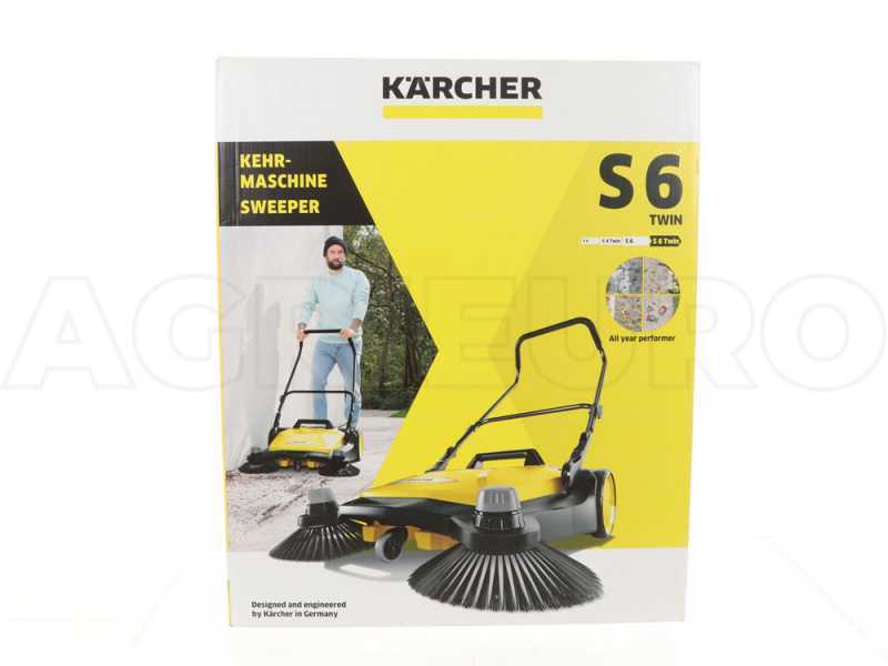 K&auml;rcher S 6 Twin - Handkehrmaschine  mit h&ouml;henverstellbarer B&uuml;gel mit Fangkorb - mit 38 L Kehrgutbeh&auml;lter