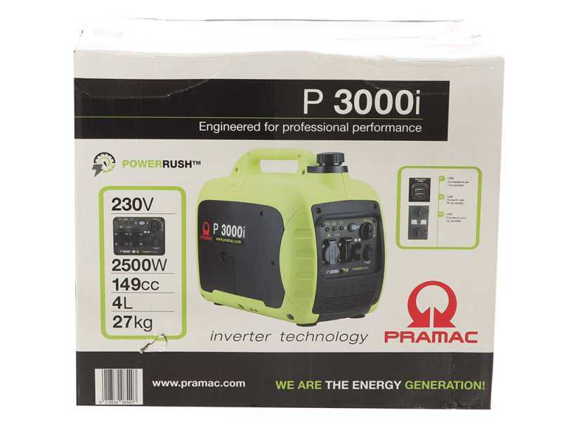 Pramac P3000I - Leiser Benzin Inverter-Stromerzeuger 2.6 kW - Dauerleistung 2.3 kW einphasig