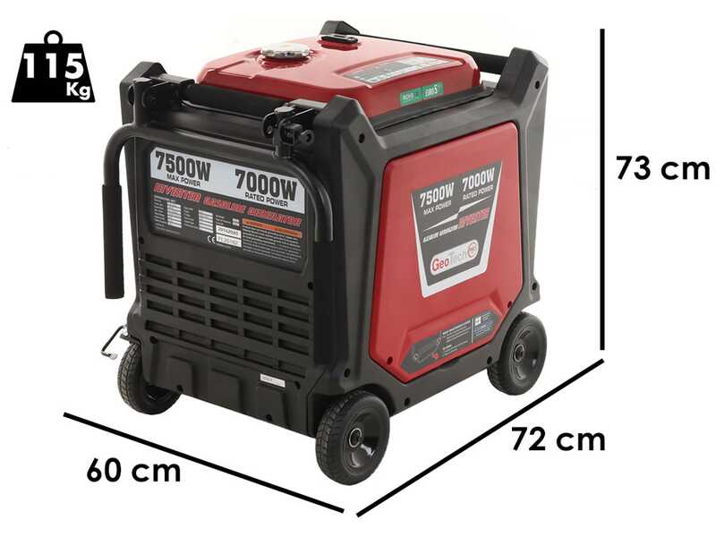 Geotech-Pro PTGA 9000 - Leiser Benzin Inverter-Stromerzeuger mit AVR-Regelung 7.5 kW - Dauerleistung 7.5 kW - 230V+ ATS