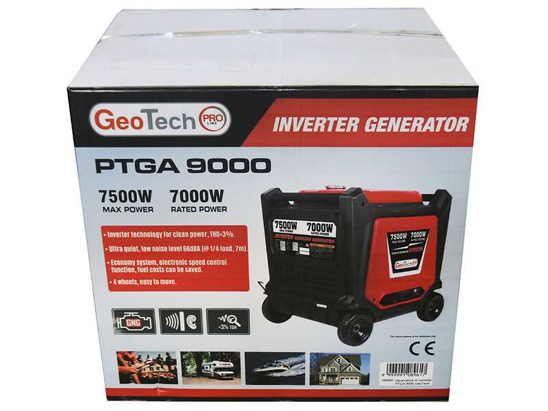 Geotech-Pro PTGA 9000 - Leiser Benzin Inverter-Stromerzeuger mit AVR-Regelung 7.5 kW - Dauerleistung 7.5 kW - 230V+ ATS