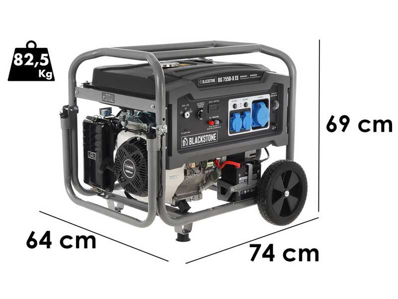 Blackstone BG 7550-X ES - Benzin-Stromerzeuger mit R&auml;dern und AVR-Regelung 5.4 kW - Dauerleistung 5 kW - 230V + ATS